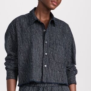 NSF Lyaunna Cut Off Shirt Sz S Small Black White Striped Cotton Crop Minimalist